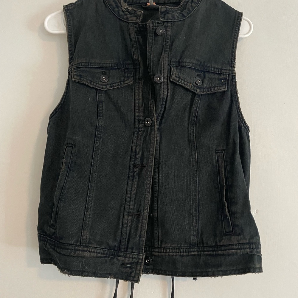 Free People Black Denim Utility Vest
